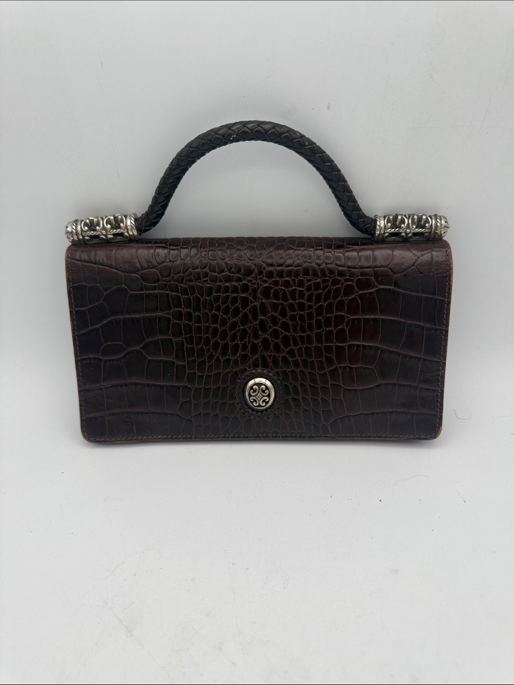 Brighton Classic Croc-Embossed Top-Handle Bag wallet organizer Dark Brown